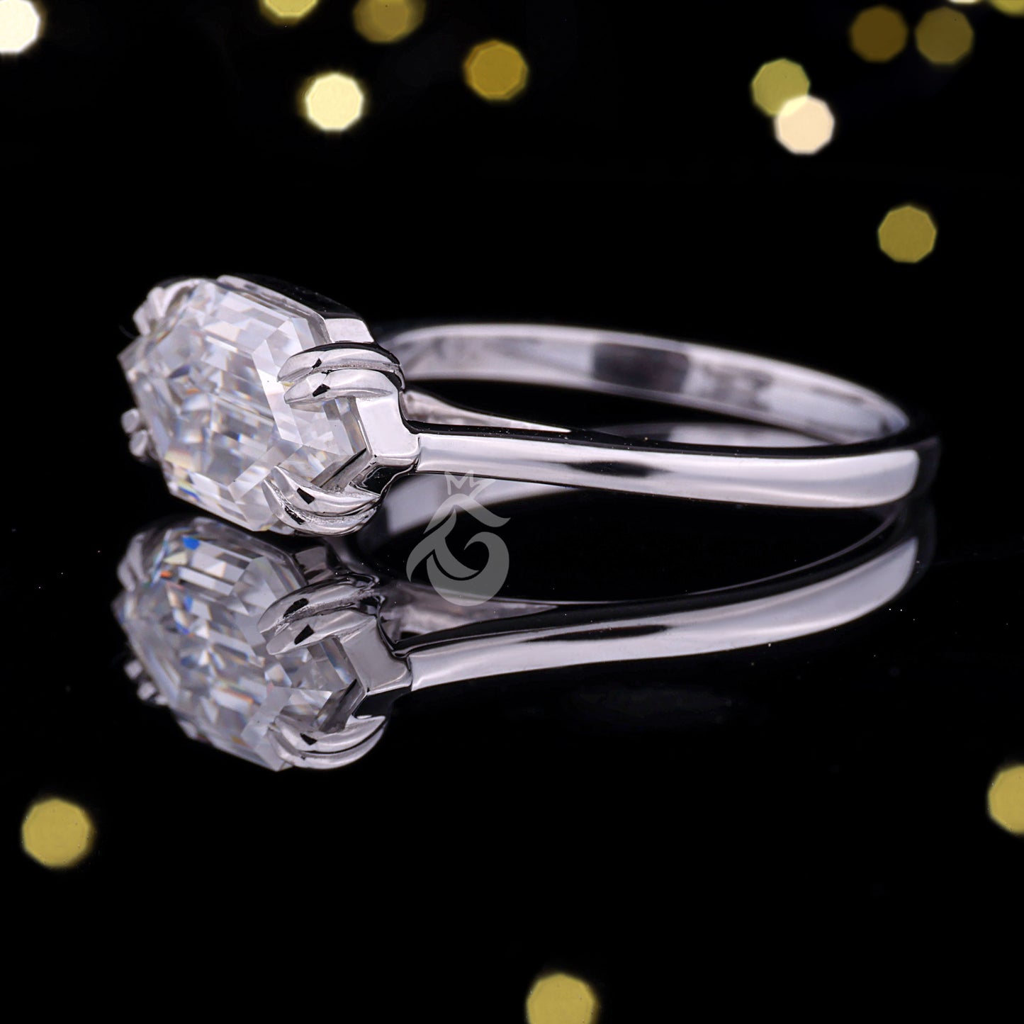 Vintage Hexagon Moissanite Engagement Ring, 14K East-West Solitaire Ring, Unique Wedding Band