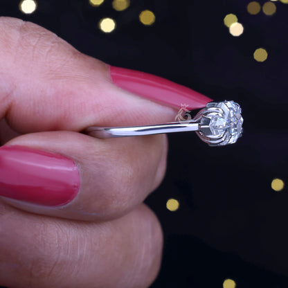 Vintage Hexagon Moissanite Engagement Ring, 14K East-West Solitaire Ring, Unique Wedding Band