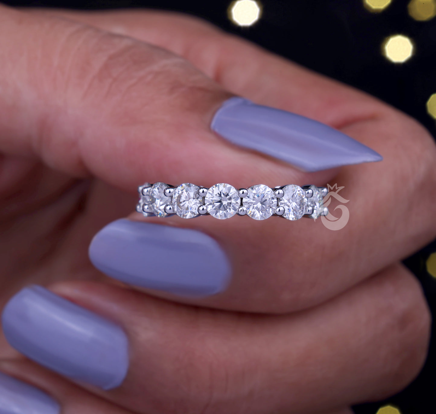 4MM Round Moissanite Half Eternity Wedding Band – 10K White Gold Matching Ring for Her