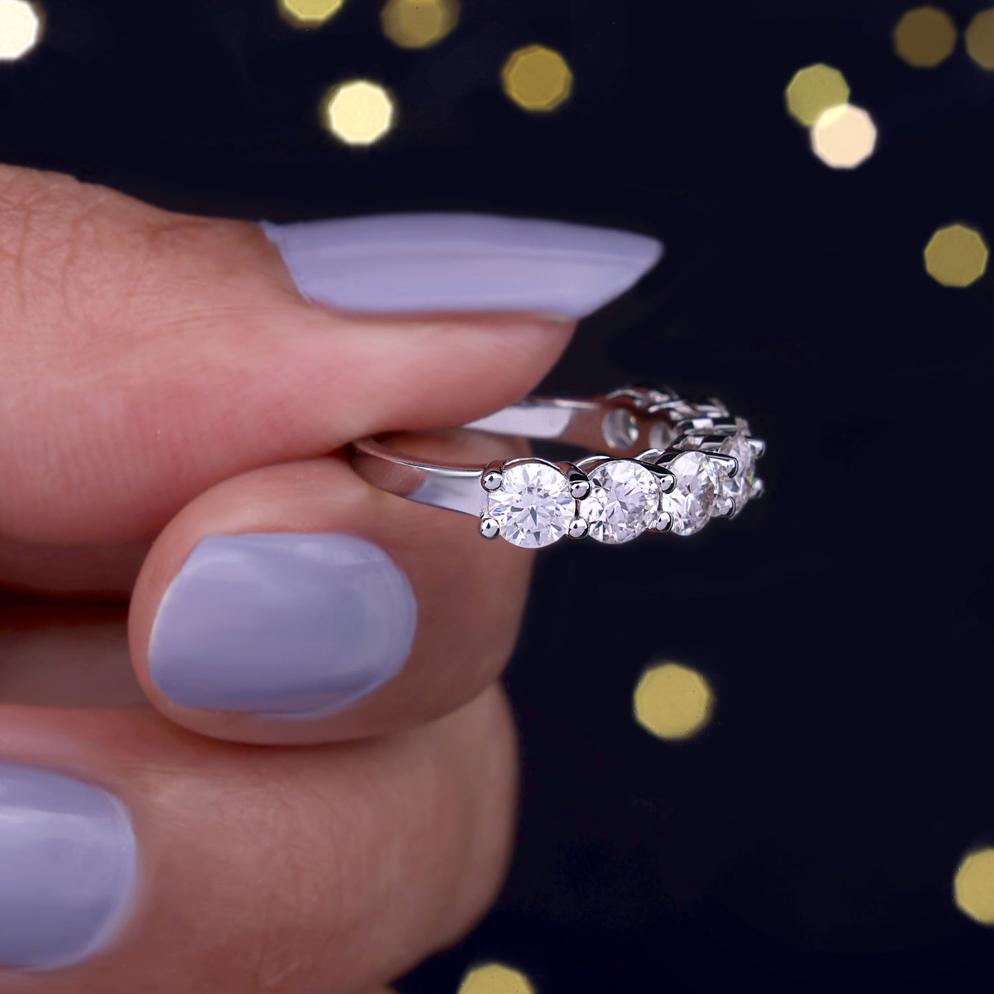 4MM Round Moissanite Half Eternity Wedding Band – 10K White Gold Matching Ring for Her