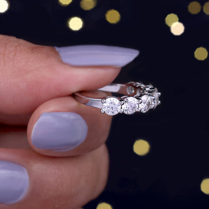 4MM Round Moissanite Half Eternity Wedding Band – 10K White Gold Matching Ring for Her