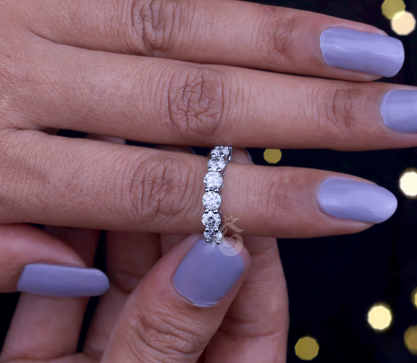 4MM Round Moissanite Half Eternity Wedding Band – 10K White Gold Matching Ring for Her