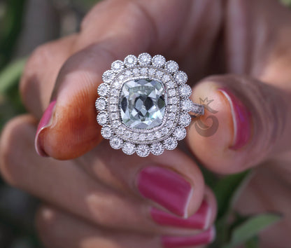 4.41CT Vintage Cushion Moissanite Engagement Ring, Milgrain Bezel Double Halo