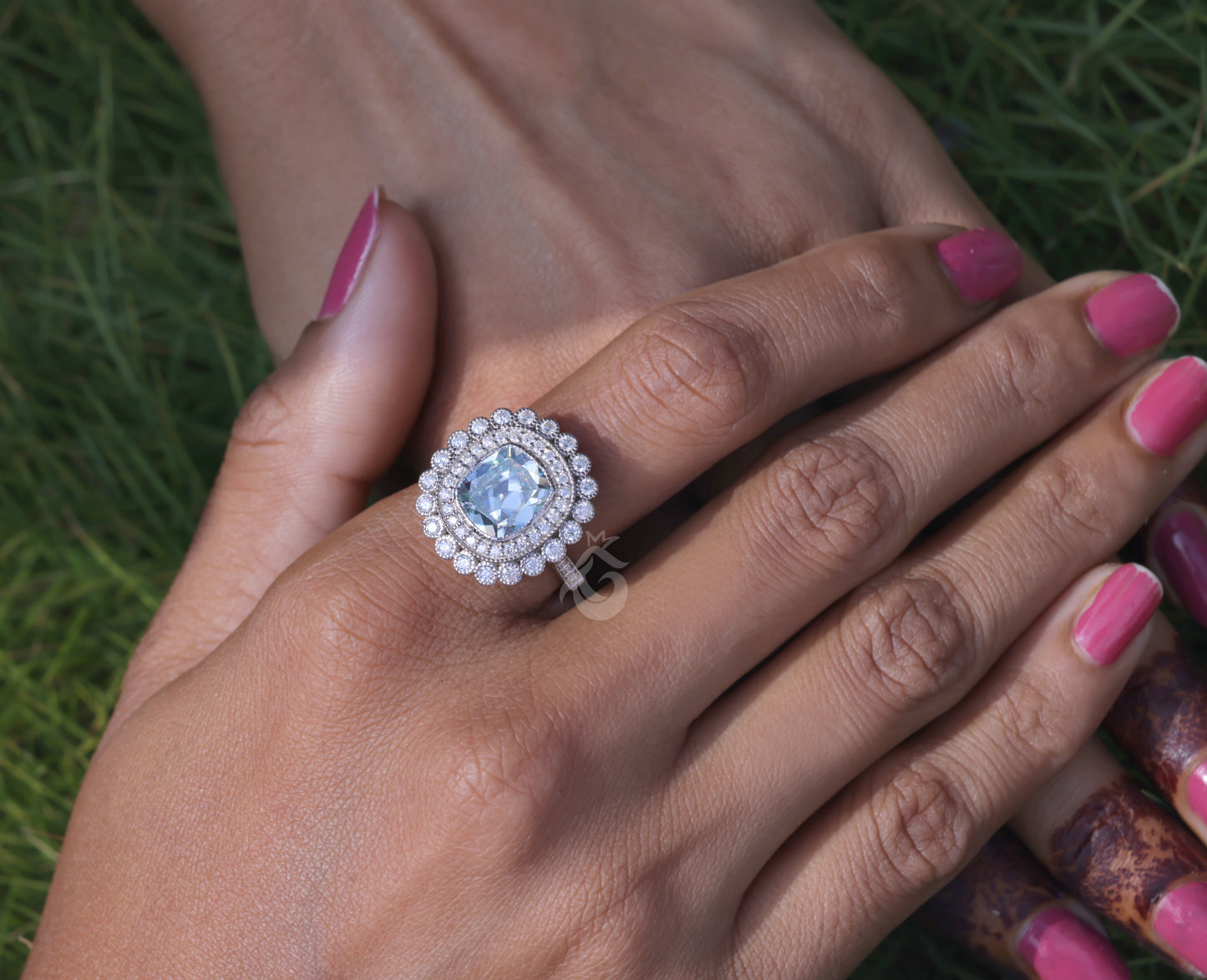 4.41CT Vintage Cushion Moissanite Engagement Ring, Milgrain Bezel Double Halo