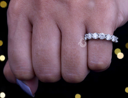 4MM Round Moissanite Half Eternity Wedding Band – 10K White Gold Matching Ring for Her