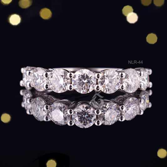 4MM Round Moissanite Half Eternity Wedding Band – 10K White Gold Matching Ring for Her