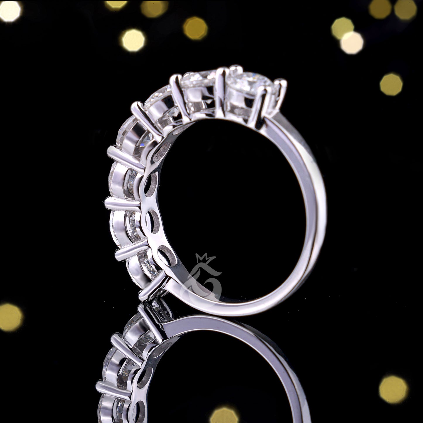 4MM Round Moissanite Half Eternity Wedding Band – 10K White Gold Matching Ring for Her