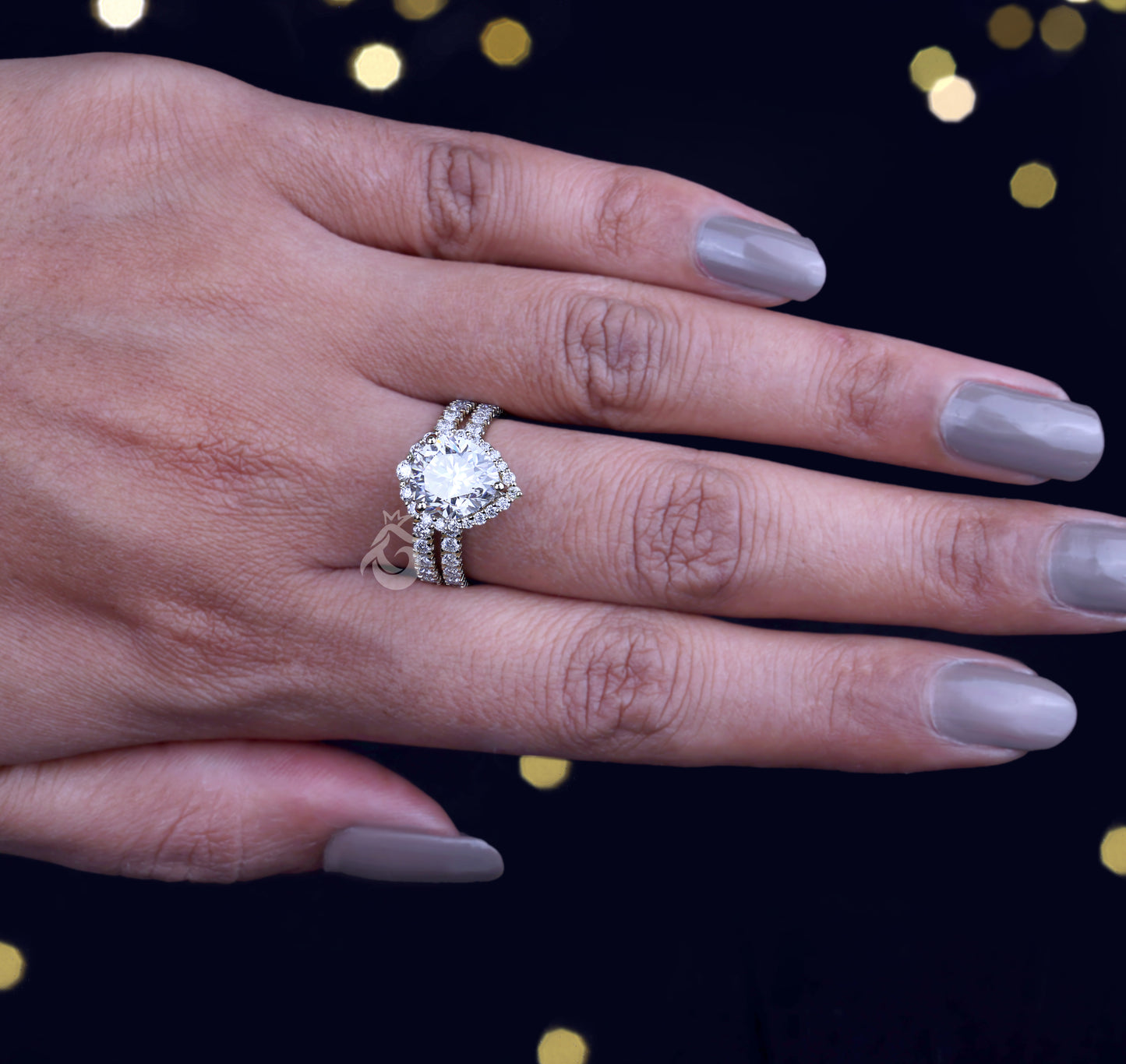 2.07CT Pear Moissanite Halo Engagement Ring Set – 14K Yellow Gold Pave Wedding Band Bridal Set