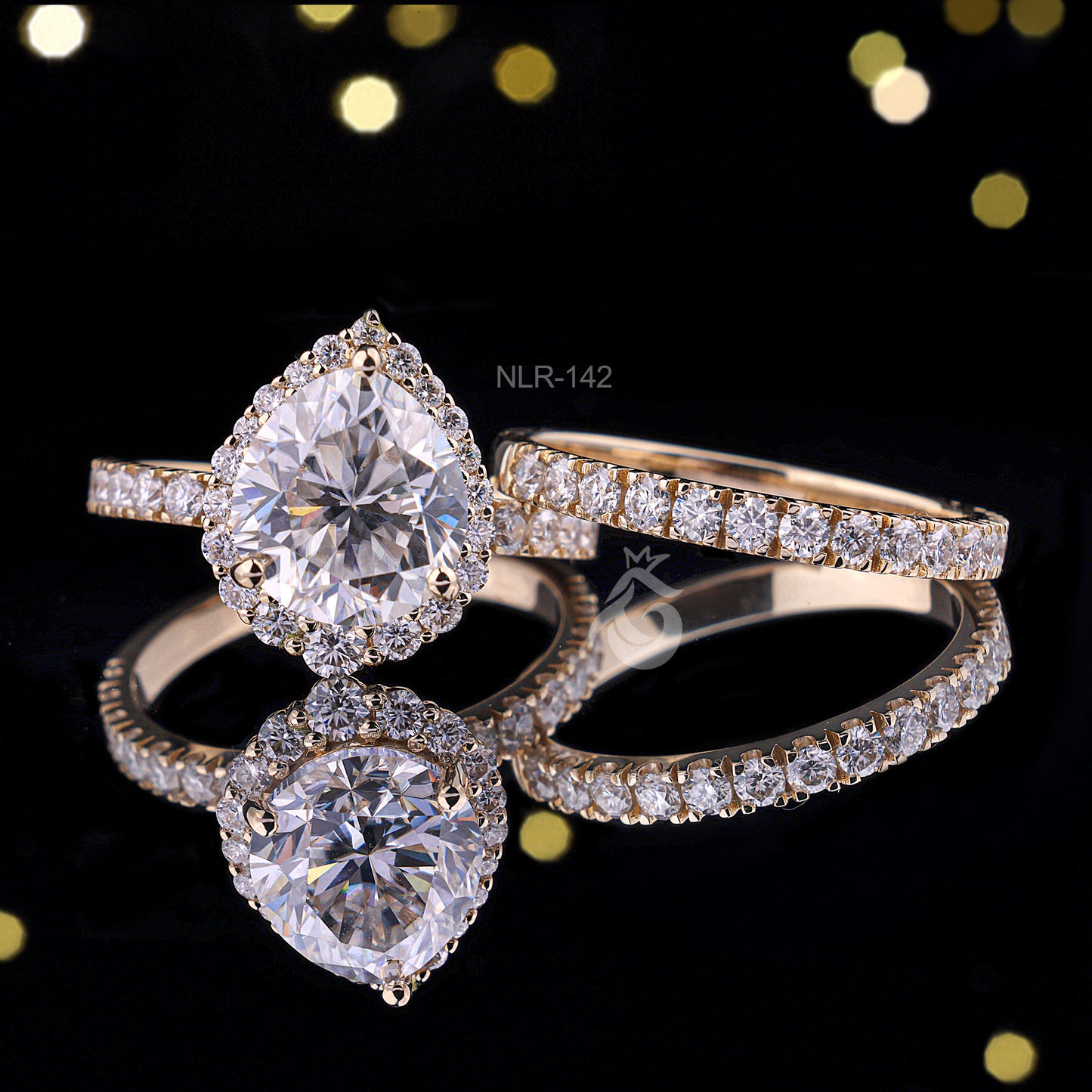 2.07CT Pear Moissanite Halo Engagement Ring Set – 14K Yellow Gold Pave Wedding Band Bridal Set