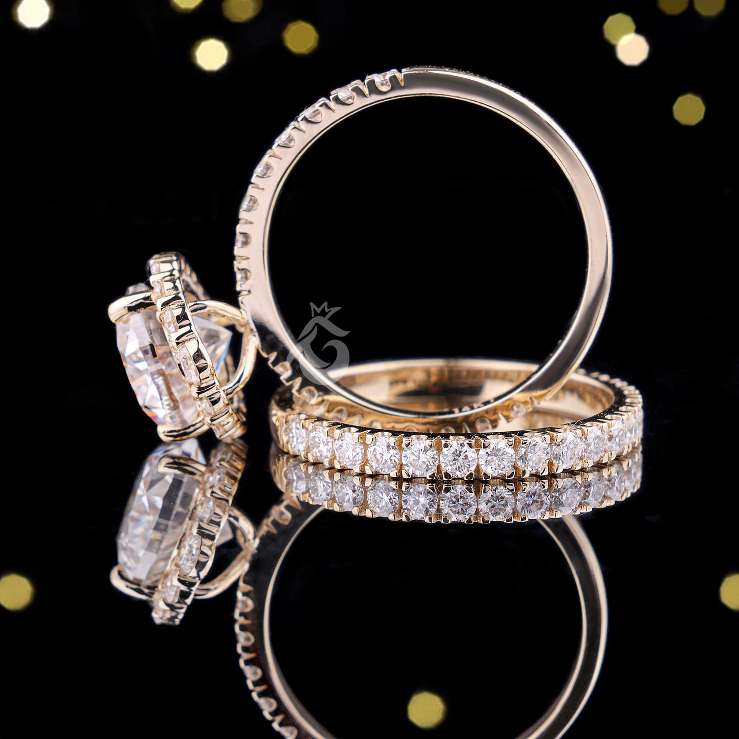 2.07CT Pear Moissanite Halo Engagement Ring Set – 14K Yellow Gold Pave Wedding Band Bridal Set