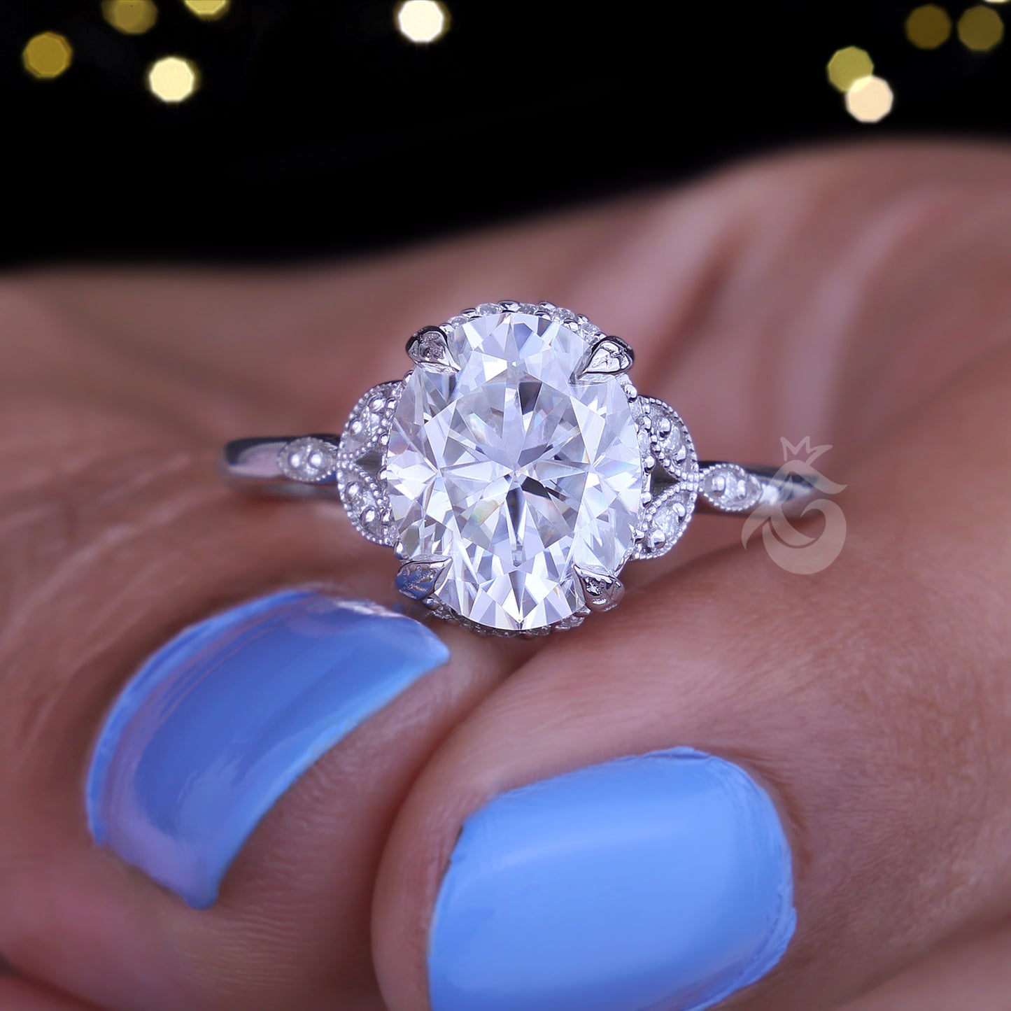 Milgrain Art Deco 2.50CT Oval Moissanite Ring – 10K Vintage Engagement & Anniversary Ring