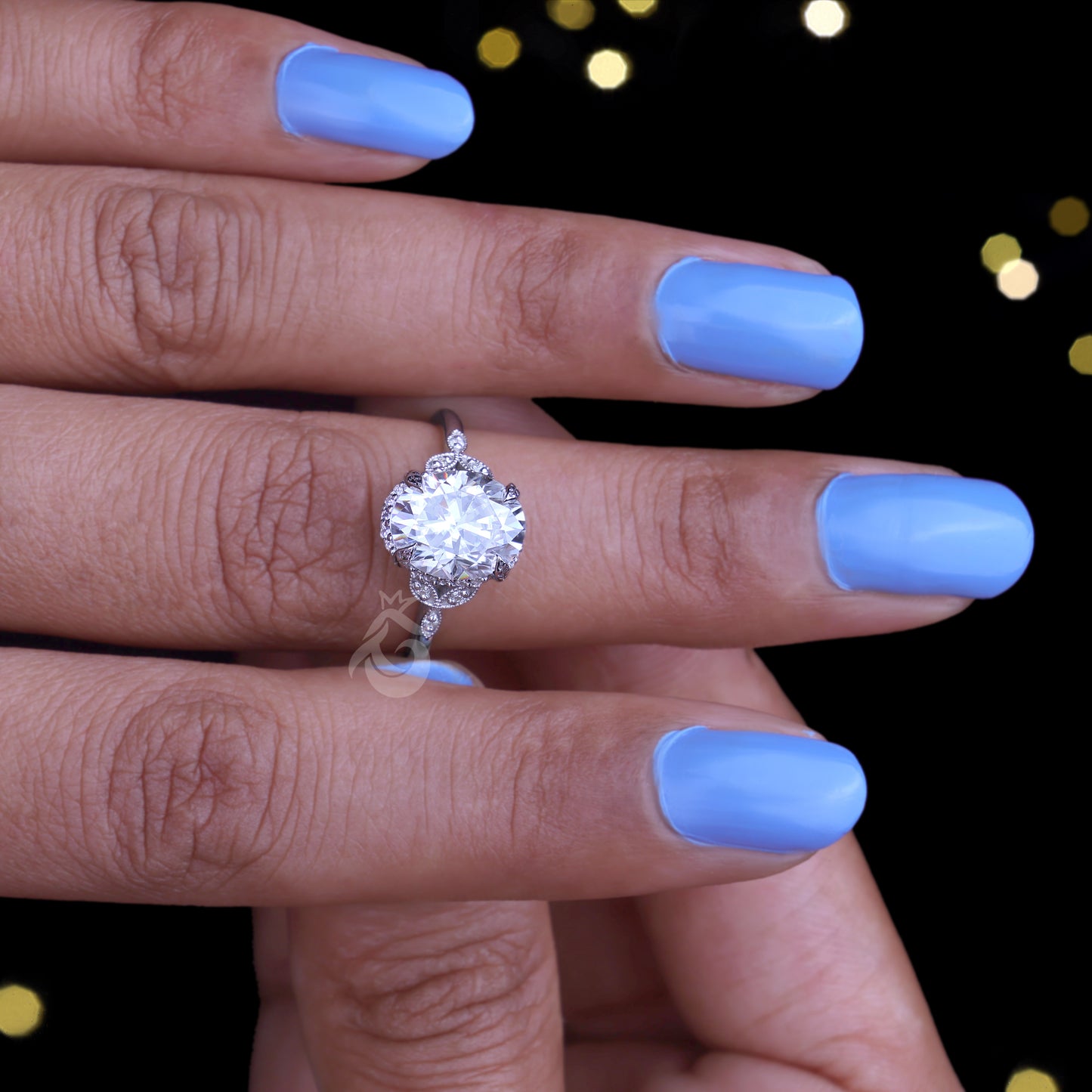 Milgrain Art Deco 2.50CT Oval Moissanite Ring – 10K Vintage Engagement & Anniversary Ring