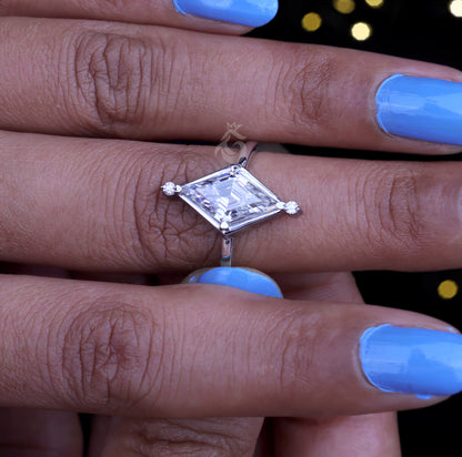 2CT Lozenge Cut Moissanite Engagement Ring – 14K Yellow Gold Kite Shape Solitaire Ring
