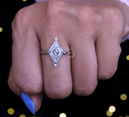 2CT Lozenge Cut Moissanite Engagement Ring – 14K Yellow Gold Kite Shape Solitaire Ring