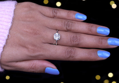 1.67CT East-West Oval Moissanite Solitaire Ring – Half Bezel Set 10K/14K/18K White Gold Engagement Ring