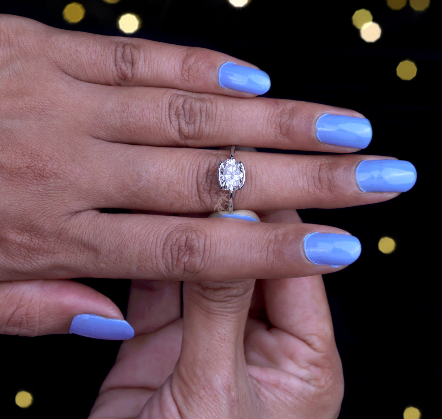 1.67CT East-West Oval Moissanite Solitaire Ring – Half Bezel Set 10K/14K/18K White Gold Engagement Ring