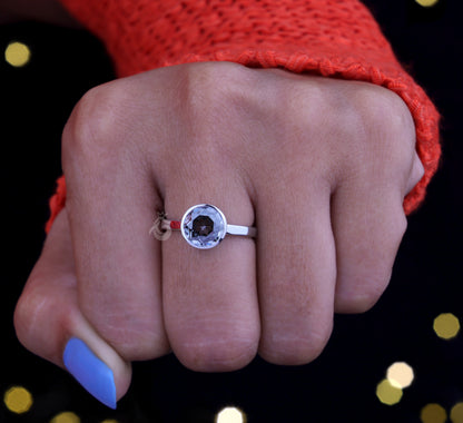 Portuguese Cut Dark Gray Moissanite Ring – Bezel Set Solitaire Engagement & Anniversary Ring
