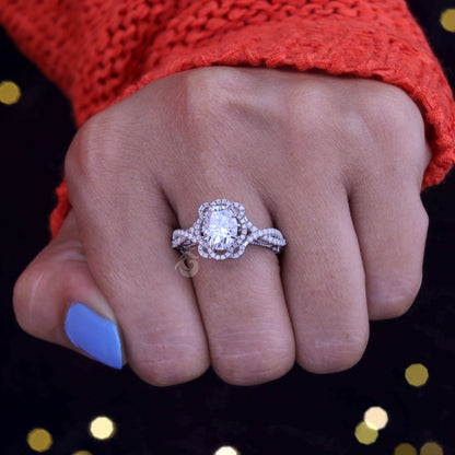 1.67CT Oval Cut Moissanite Engagement Ring – 14K White Gold Art Deco Vintage Floral Milgrain Ring