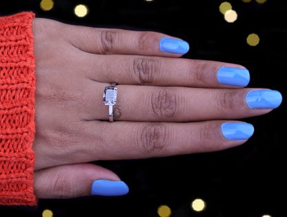 East-West 2.47CT Fancy Gray Radiant Moissanite Ring – 14K White Gold Half Bezel Solitaire Engagement Ring