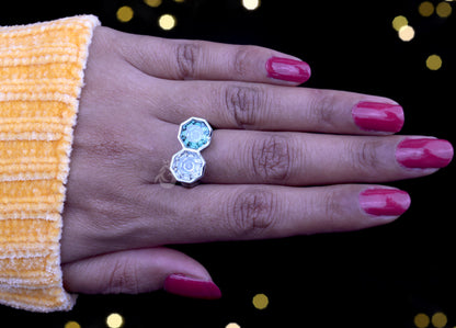 Toi Et Moi Hexagon Cut Moissanite Ring – Two-Stone Celebrity Style Engagement Ring
