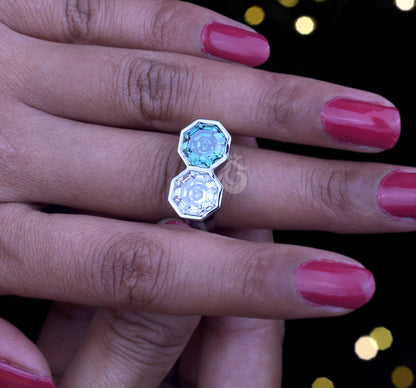 Toi Et Moi Hexagon Cut Moissanite Ring – Two-Stone Celebrity Style Engagement Ring