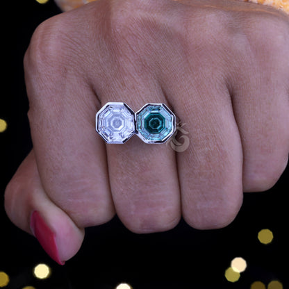 Toi Et Moi Hexagon Cut Moissanite Ring – Two-Stone Celebrity Style Engagement Ring