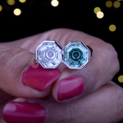Toi Et Moi Hexagon Cut Moissanite Ring – Two-Stone Celebrity Style Engagement Ring