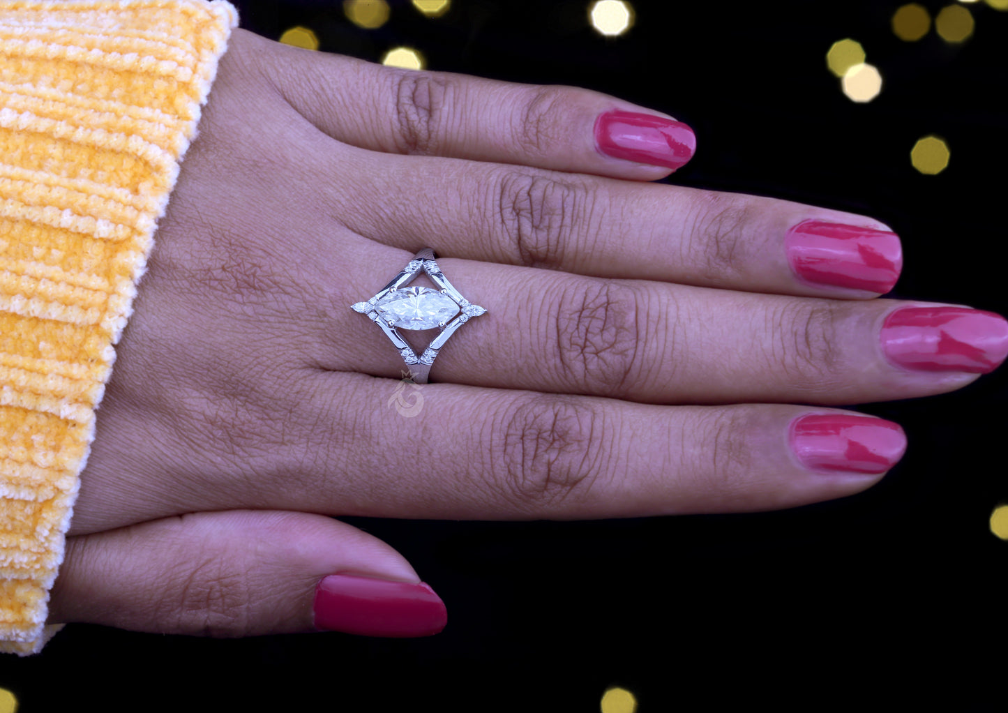 1.41CT Marquise Moissanite Split Shank Engagement Ring – 10K Gold Cluster Wedding & Promise Ring