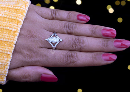 1.41CT Marquise Moissanite Split Shank Engagement Ring – 10K Gold Cluster Wedding & Promise Ring
