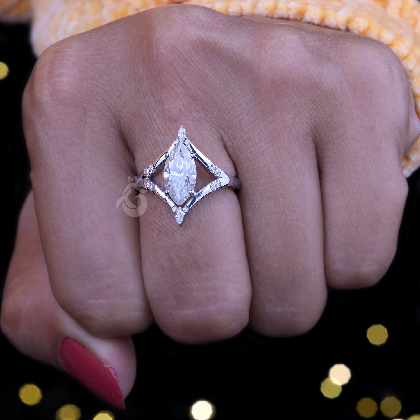 1.41CT Marquise Moissanite Split Shank Engagement Ring – 10K Gold Cluster Wedding & Promise Ring