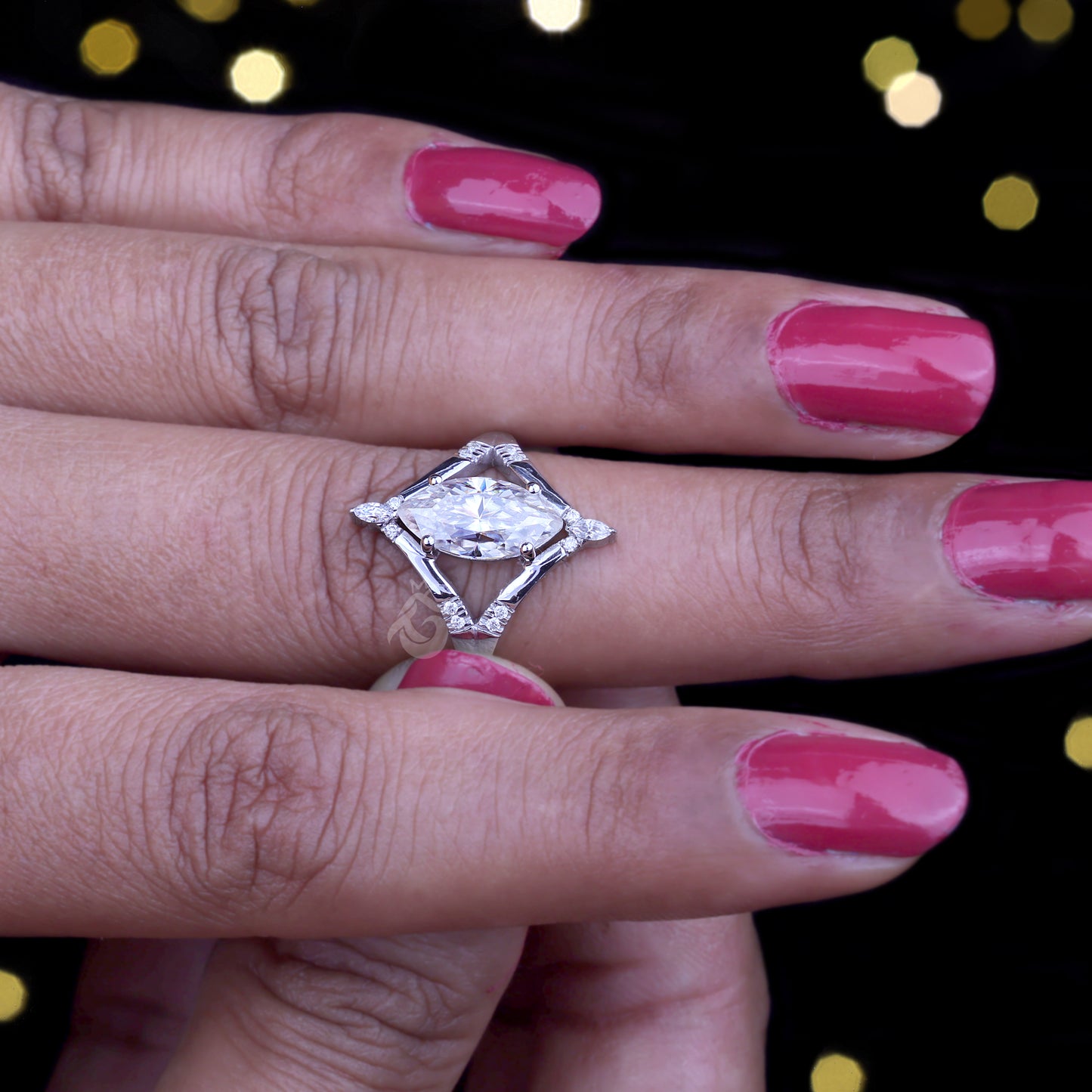 1.41CT Marquise Moissanite Split Shank Engagement Ring – 10K Gold Cluster Wedding & Promise Ring
