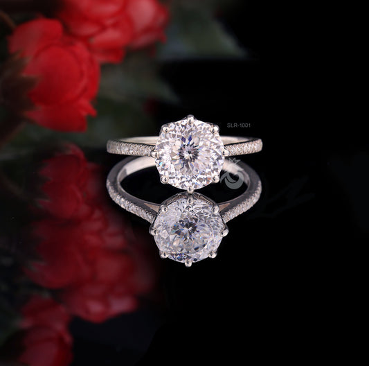 Vintage 2.79 CT Portuguese Cut Moissanite Engagement Ring, Solitaire Antique Wedding Ring, Anniversary Gift