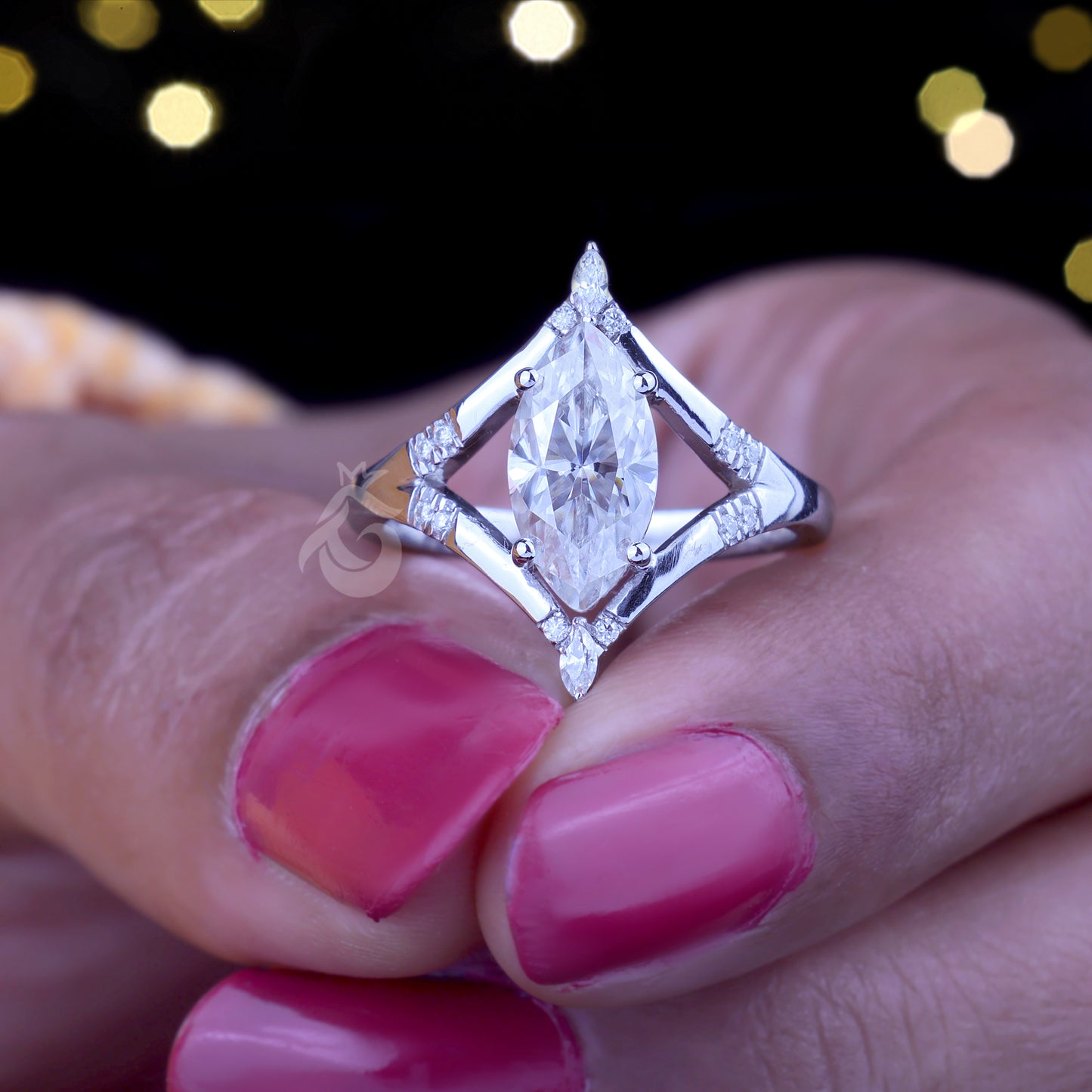 1.41CT Marquise Moissanite Split Shank Engagement Ring – 10K Gold Cluster Wedding & Promise Ring