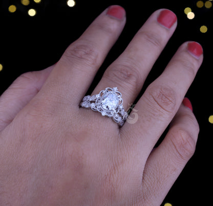 1.72 TCW Oval Moissanite Halo Engagement Ring Set, 14k White Gold