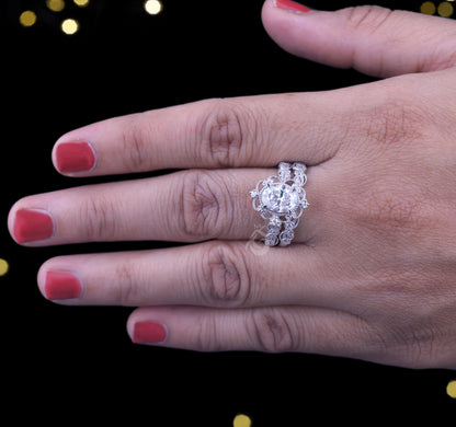 1.72 TCW Oval Moissanite Halo Engagement Ring Set, 14k White Gold
