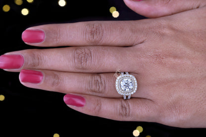 2.65 TW Cushion & Round Moissanite Halo Ring – 14K Gold Split Shank Engagement & Wedding Ring