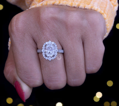 Antique 3.03CT Radiant Cut Moissanite Ring – Vintage Cluster Halo Engagement & Wedding Ring