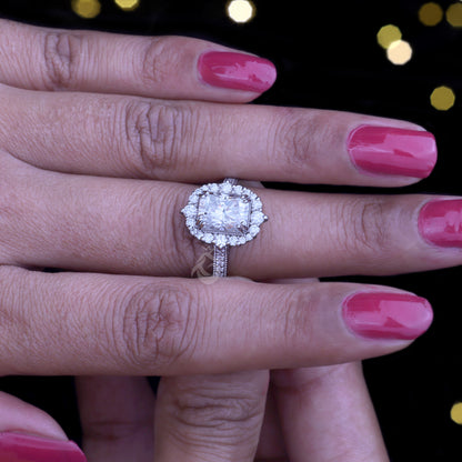 Antique 3.03CT Radiant Cut Moissanite Ring – Vintage Cluster Halo Engagement & Wedding Ring