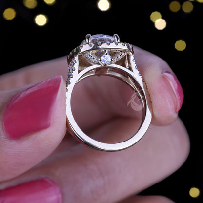 2.65 TW Cushion & Round Moissanite Halo Ring – 14K Gold Split Shank Engagement & Wedding Ring