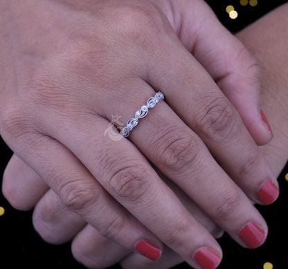 0.12 TCW Vintage Round Moissanite Band – 14K White Gold Milgrain Half Eternity Wedding Ring