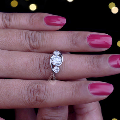 3-Stone Round Moissanite Engagement Ring – Tension Set Bypass Shank Wedding & Anniversary Ring