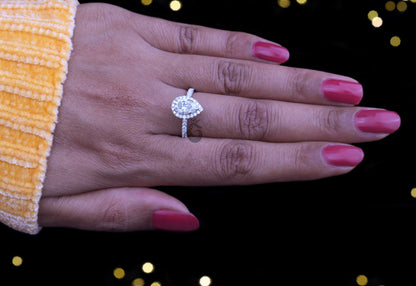 1.20CT Pear Cut Moissanite Engagement Ring, 14K Milgrain Halo Pave Vintage Peekaboo Ring, Gift for Her