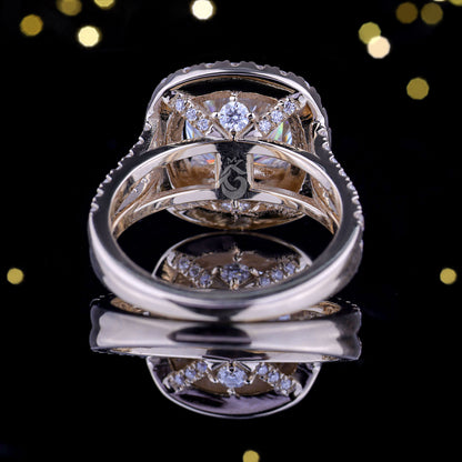 2.65 TW Cushion & Round Moissanite Halo Ring – 14K Gold Split Shank Engagement & Wedding Ring