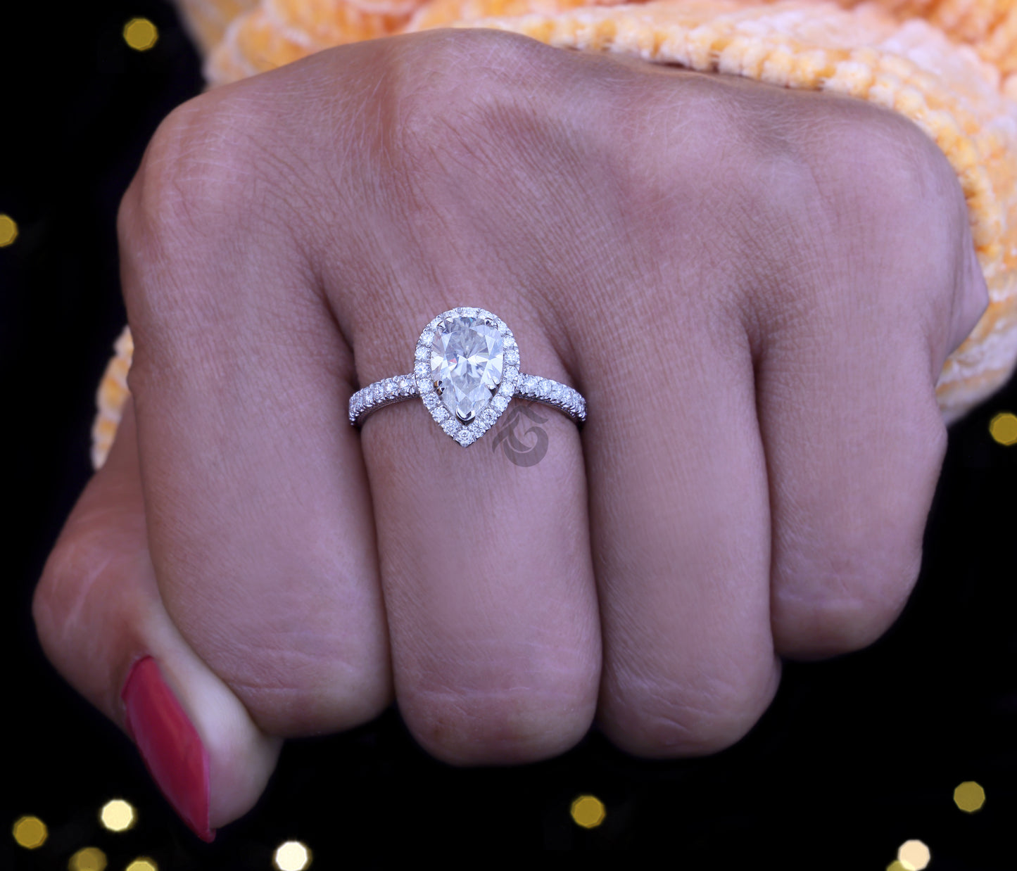 1.20CT Pear Cut Moissanite Engagement Ring, 14K Milgrain Halo Pave Vintage Peekaboo Ring, Gift for Her