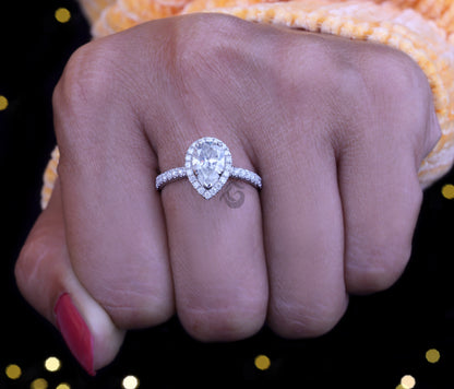 1.20CT Pear Cut Moissanite Engagement Ring, 14K Milgrain Halo Pave Vintage Peekaboo Ring, Gift for Her