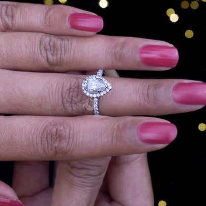 1.20CT Pear Cut Moissanite Engagement Ring, 14K Milgrain Halo Pave Vintage Peekaboo Ring, Gift for Her