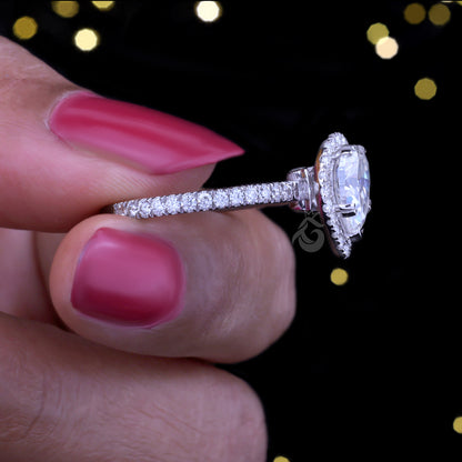 1.20CT Pear Cut Moissanite Engagement Ring, 14K Milgrain Halo Pave Vintage Peekaboo Ring, Gift for Her