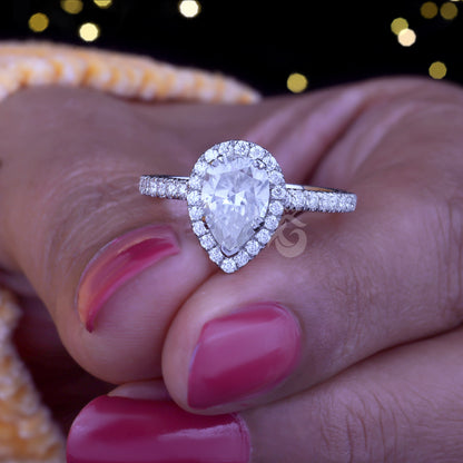 1.20CT Pear Cut Moissanite Engagement Ring, 14K Milgrain Halo Pave Vintage Peekaboo Ring, Gift for Her