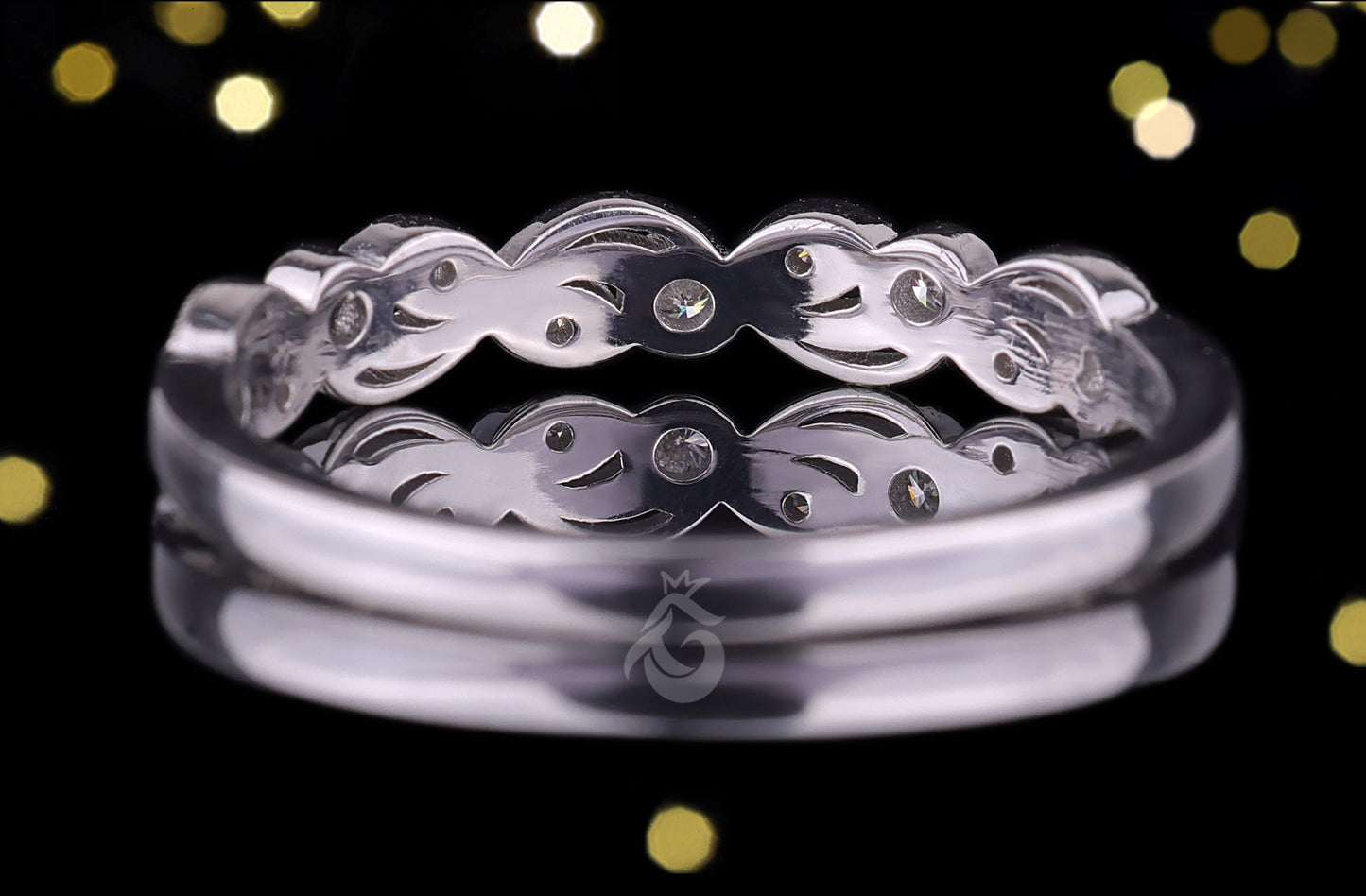 0.12 TCW Vintage Round Moissanite Band – 14K White Gold Milgrain Half Eternity Wedding Ring