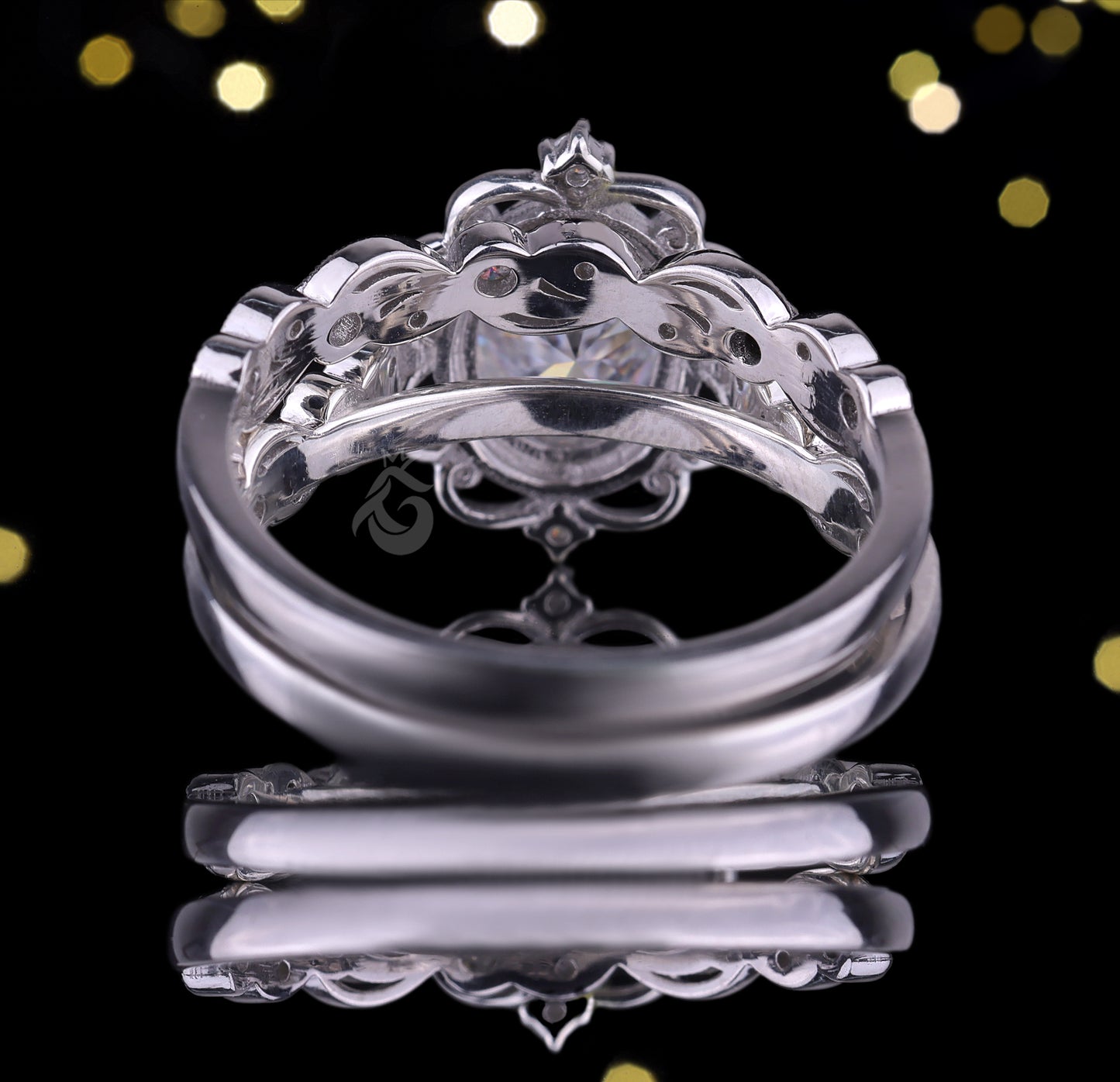 1.72 TCW Oval Moissanite Halo Engagement Ring Set, 14k White Gold